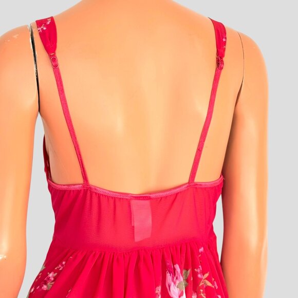 9Os Y2K Babydoll Slip Dress Women’s M Sheer Mini Red Floral Fairy Whimsigoth - Picture 8 of 14